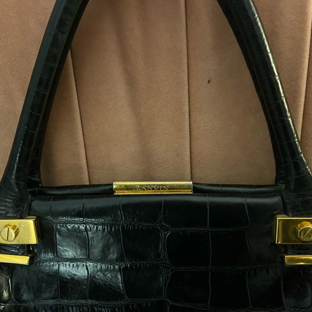 Lanvin Trilogy croc embossed black calfskin bag with gold plated hardware - Picture 3 of 9